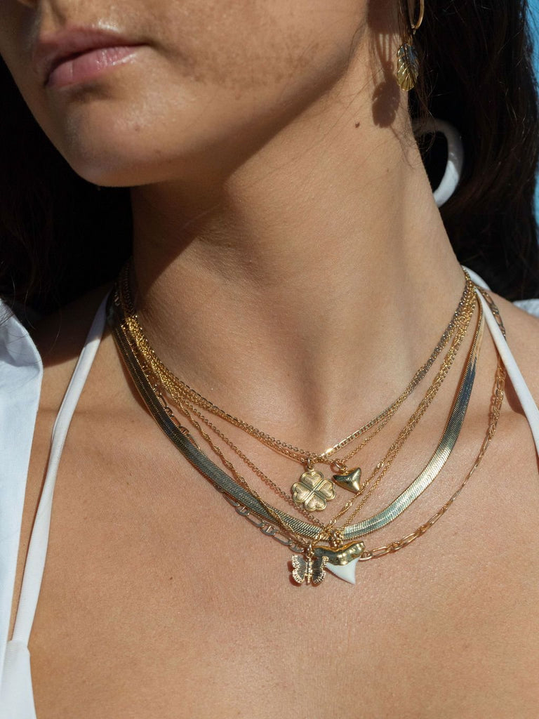 Gold Necklace - Small Gold Shark Tooth Necklace - Bottled White Shark Tooth Necklace - ke aloha jewelry