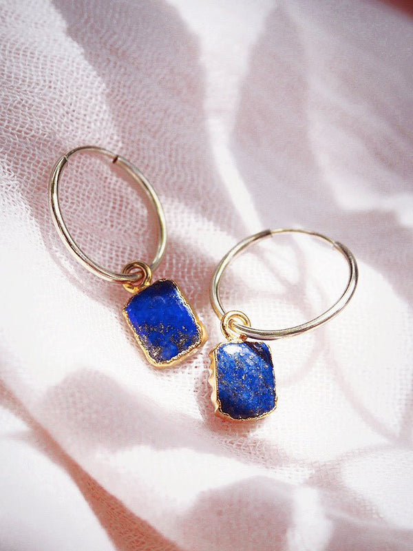Earrings - Small Lapis Lazuli Hoop Earrings - Keona - ke aloha jewelry