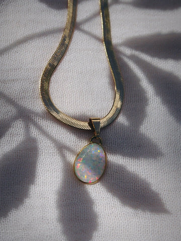 Gold Necklace - Statement Opal Necklace - Hokupa'a - ke aloha jewelry