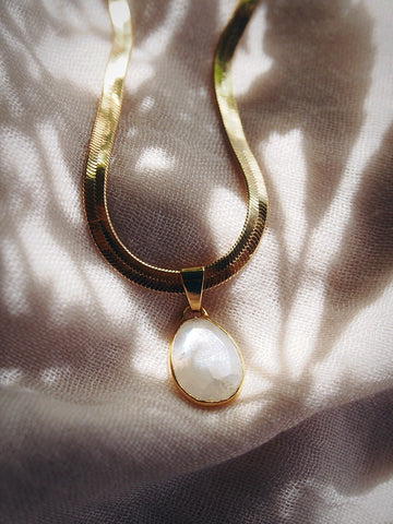 Gold Necklace - Statement Rainbow Moonstone Necklace - Konane - ke aloha jewelry