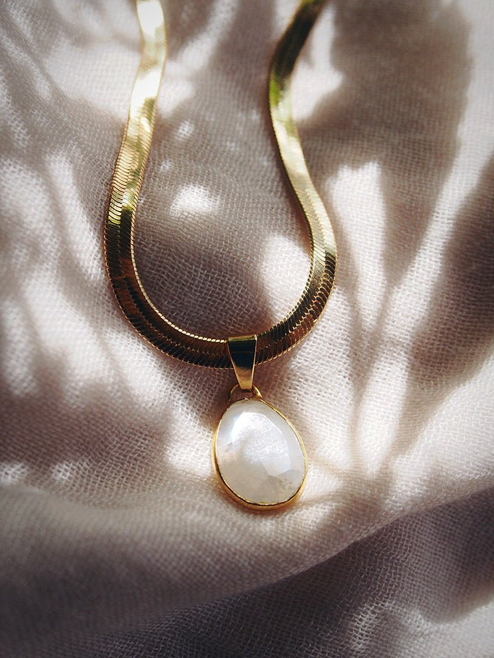 Gold Necklace - Statement Rainbow Moonstone Necklace - Konane - ke aloha jewelry