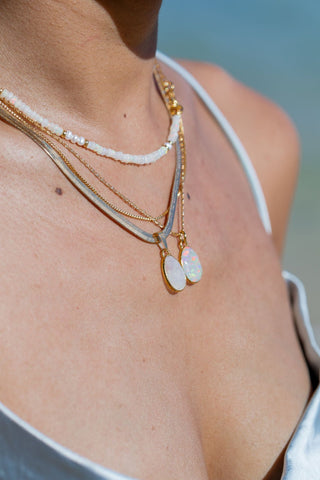 Gold Necklace - Statement Rainbow Moonstone Necklace - Konane - ke aloha jewelry