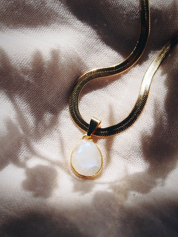Gold Necklace - Statement Rainbow Moonstone Necklace - Konane - ke aloha jewelry