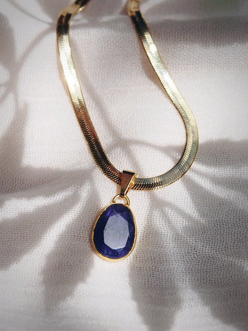Gold Necklace - Statement Tanzanite Necklace - Keola - ke aloha jewelry