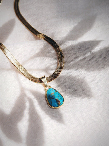 Gold Necklace - Statement Turquoise Necklace - Kaimi - ke aloha jewelry
