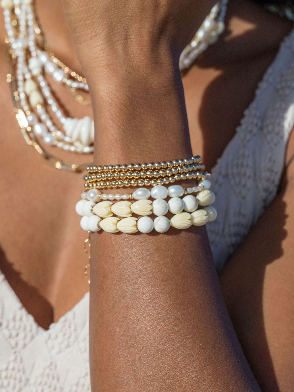 Gold Bracelet - Stretch 14kt Gold Filled Bead Bracelet - Lana - ke aloha jewelry
