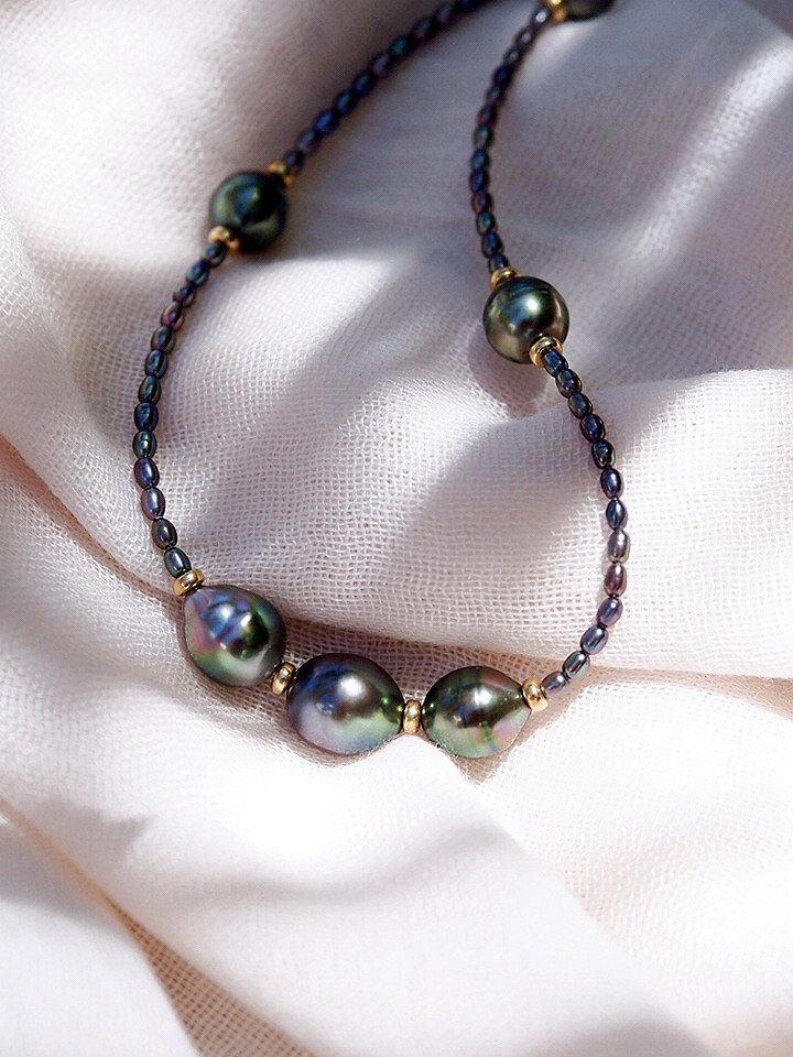 Gold Necklace - Tahitian Pearl Beaded Necklace - Keilani - ke aloha jewelry