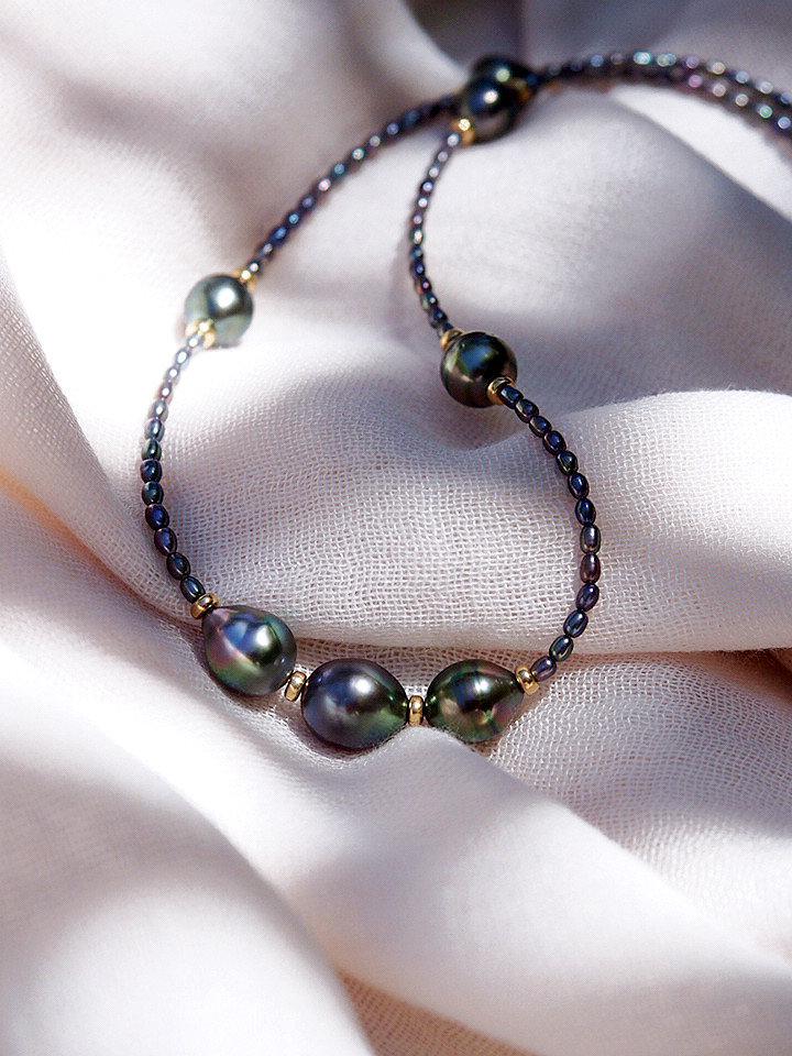 Gold Necklace - Tahitian Pearl Beaded Necklace - Keilani - ke aloha jewelry