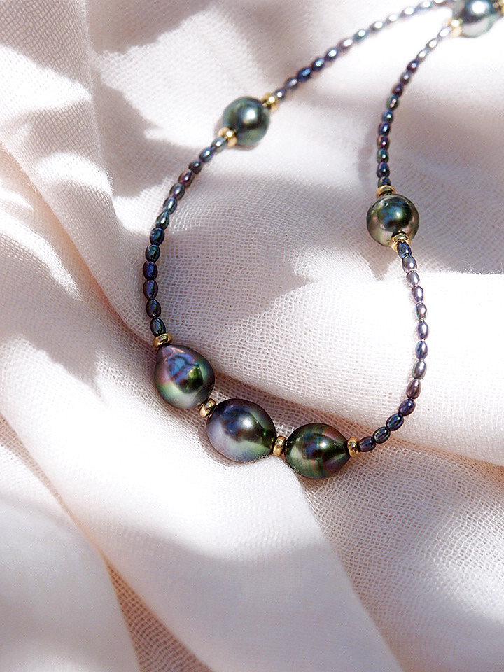 Gold Necklace - Tahitian Pearl Beaded Necklace - Keilani - ke aloha jewelry