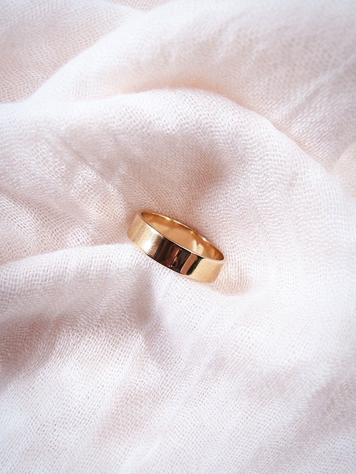 Rings - Thick Gold Flat Band Ring - Haloa - ke aloha jewelry