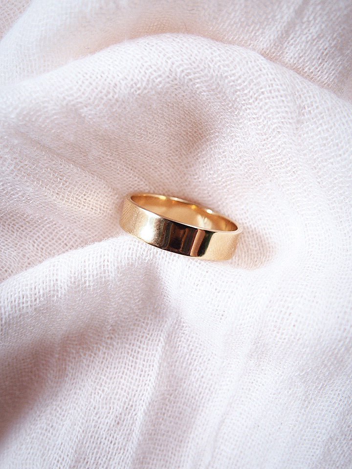 Rings - Thick Gold Flat Band Ring - Haloa - ke aloha jewelry