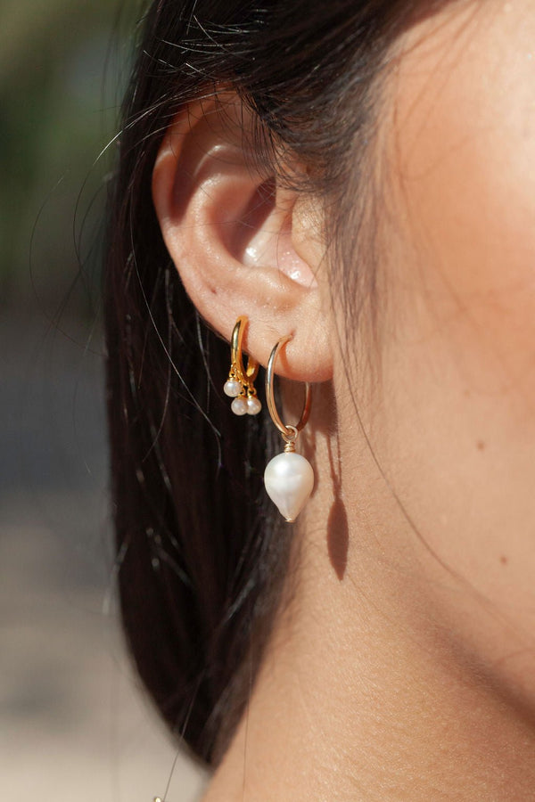 Earrings - Thin Baroque Pearl Hoop Earrings - Kamoana - ke aloha jewelry