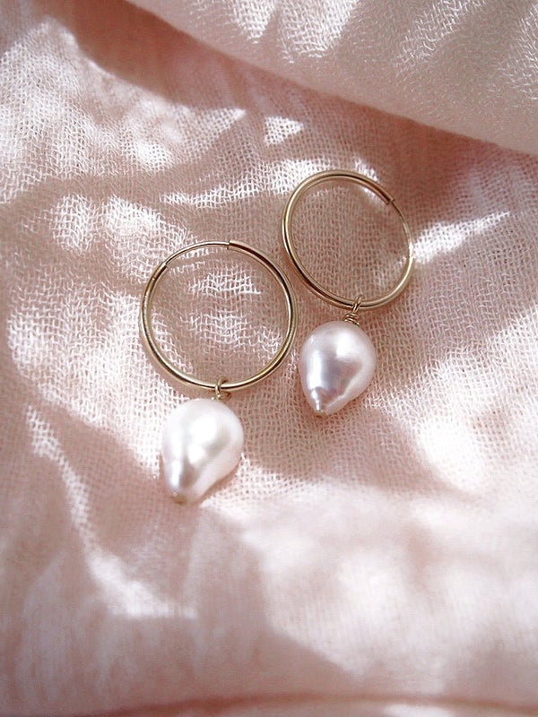 - Thin Baroque Pearl Hoop Earrings - Kamoana - ke aloha jewelry