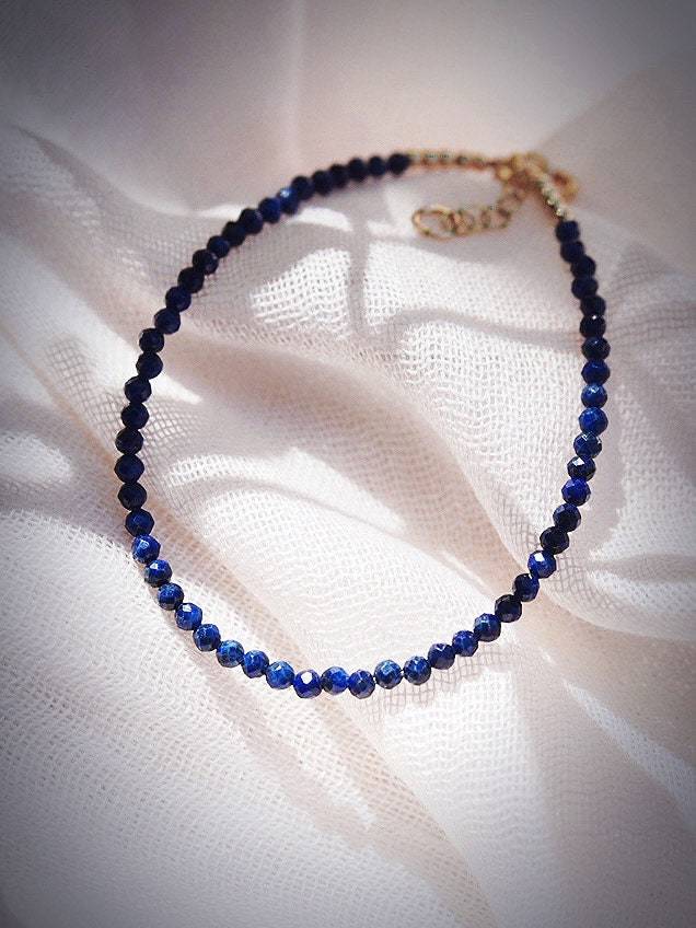 Gold Bracelet - Tiny Lapis Lazuli Bracelet - ke aloha jewelry