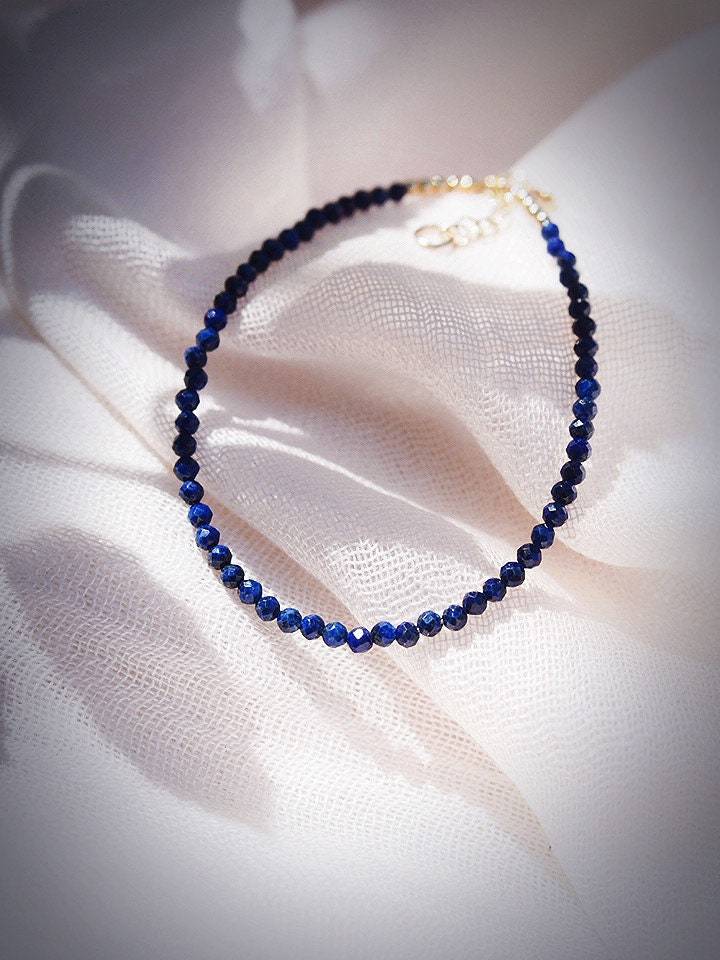 Gold Bracelet - Tiny Lapis Lazuli Bracelet - ke aloha jewelry