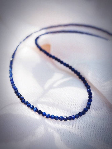 Gold Necklace - Tiny Lapis Lazuli Choker Necklace - ke aloha jewelry