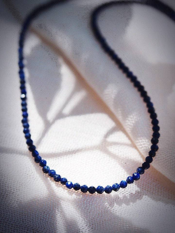 Gold Necklace - Tiny Lapis Lazuli Choker Necklace - ke aloha jewelry