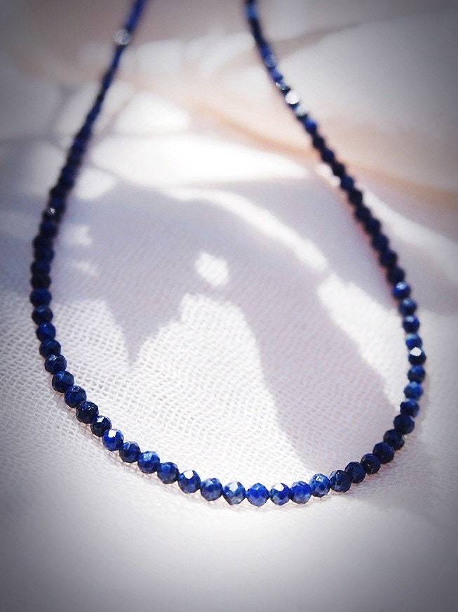 Gold Necklace - Tiny Lapis Lazuli Choker Necklace - ke aloha jewelry