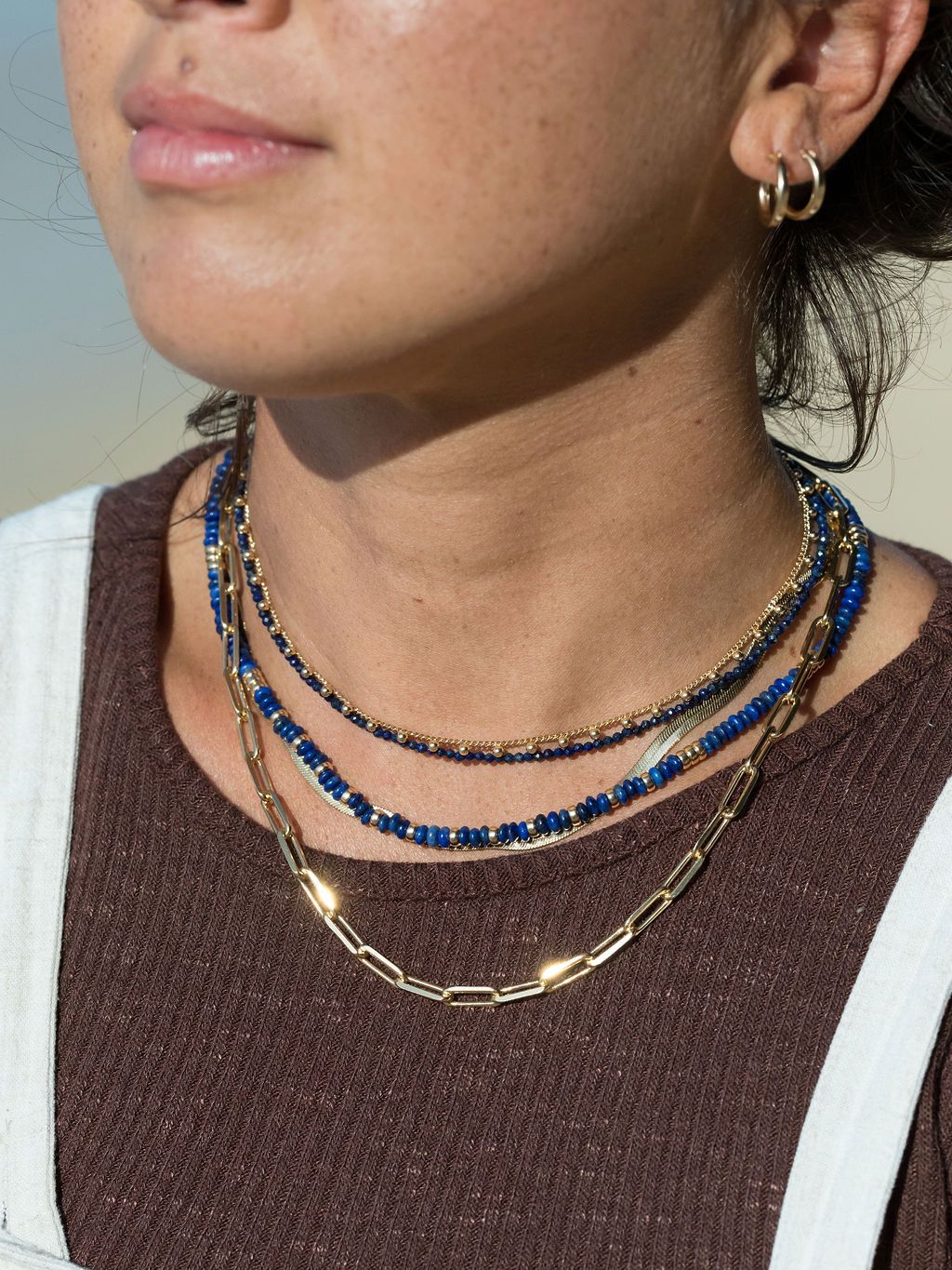 Gold Necklace - Tiny Lapis Lazuli Choker Necklace - ke aloha jewelry