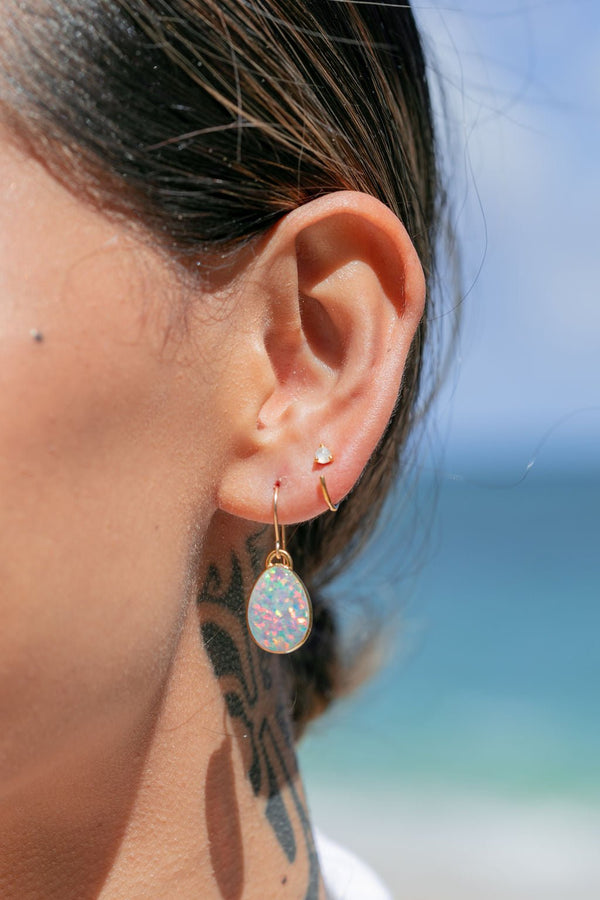 Earrings - Tiny Open Opal Hoop Earrings - Kalino - ke aloha jewelry