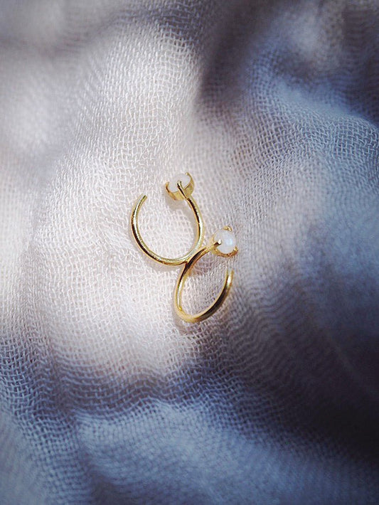 Earrings - Tiny Open Rainbow Moonstone Hoop Earrings - Hokulani - ke aloha jewelry