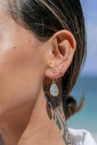 Earrings - Tiny Open Rainbow Moonstone Hoop Earrings - Hokulani - ke aloha jewelry