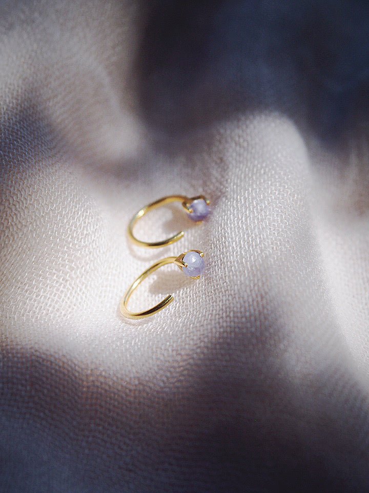 Earrings - Tiny Open Tanzanite Hoop Earrings - Maka'alohi - ke aloha jewelry