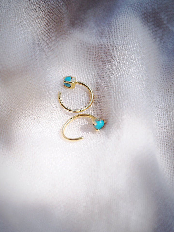 Earrings - Tiny Open Turquoise Hoop Earrings - Malu - ke aloha jewelry