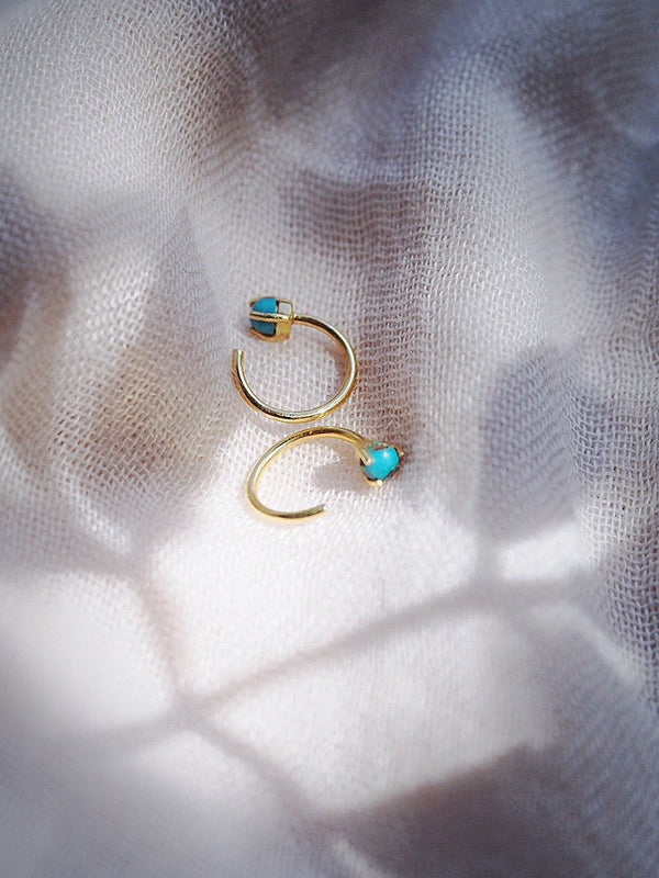 Earrings - Tiny Open Turquoise Hoop Earrings - Malu - ke aloha jewelry