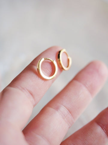 Earrings - Tiny Squared Vermeil Huggie Hoop Earrings - Kai - Ke Aloha Jewelry
