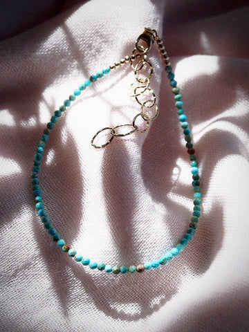 Anklets - Tiny Turquoise Bead Anklet - Kalilinoe - ke aloha jewelry