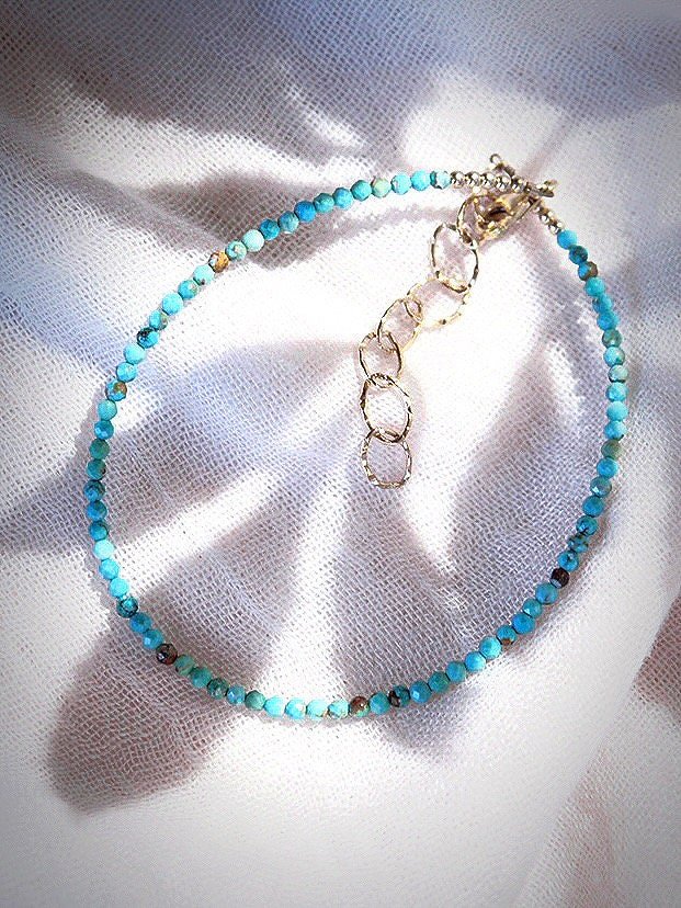 Anklets - Tiny Turquoise Bead Anklet - Kalilinoe - ke aloha jewelry