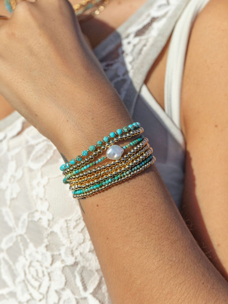 Gold Bracelet - Tiny Turquoise Bracelet - ke aloha jewelry