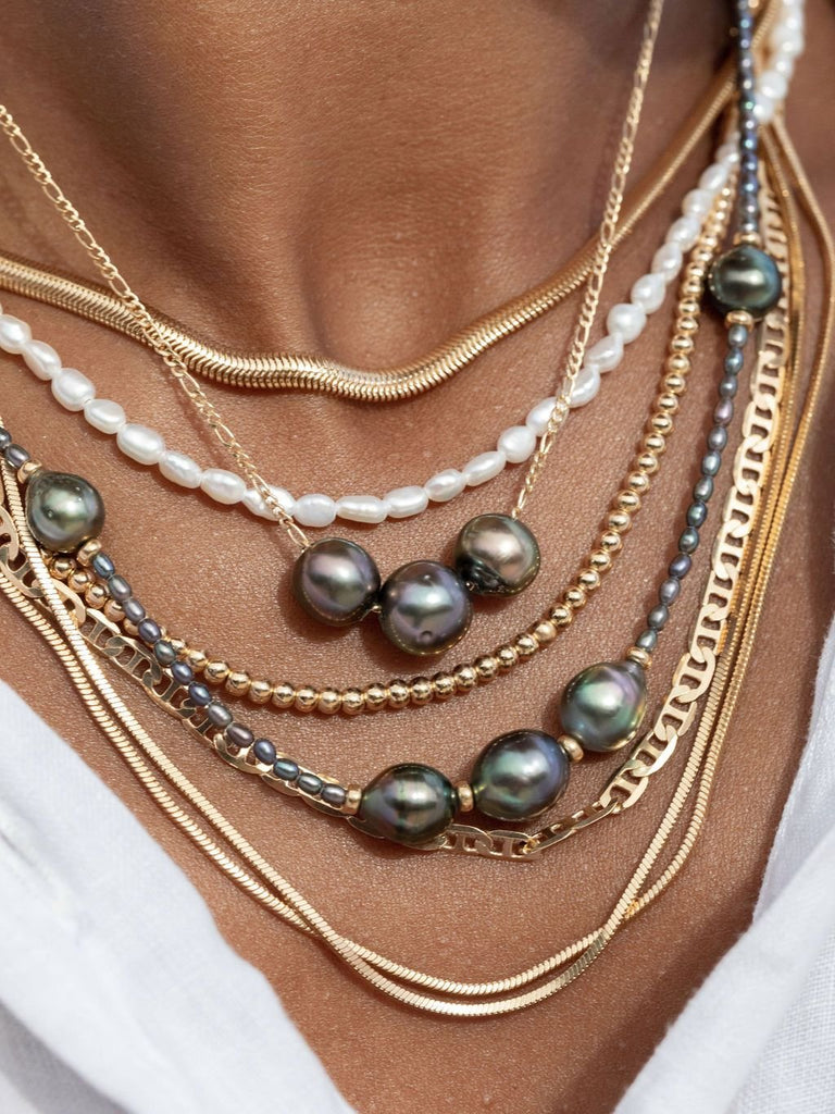 Gold Necklace - Triple Floating Tahitian Pearl Necklace - Mililani - ke aloha jewelry