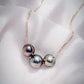 Gold Necklace - Triple Floating Tahitian Pearl Necklace - Mililani - ke aloha jewelry