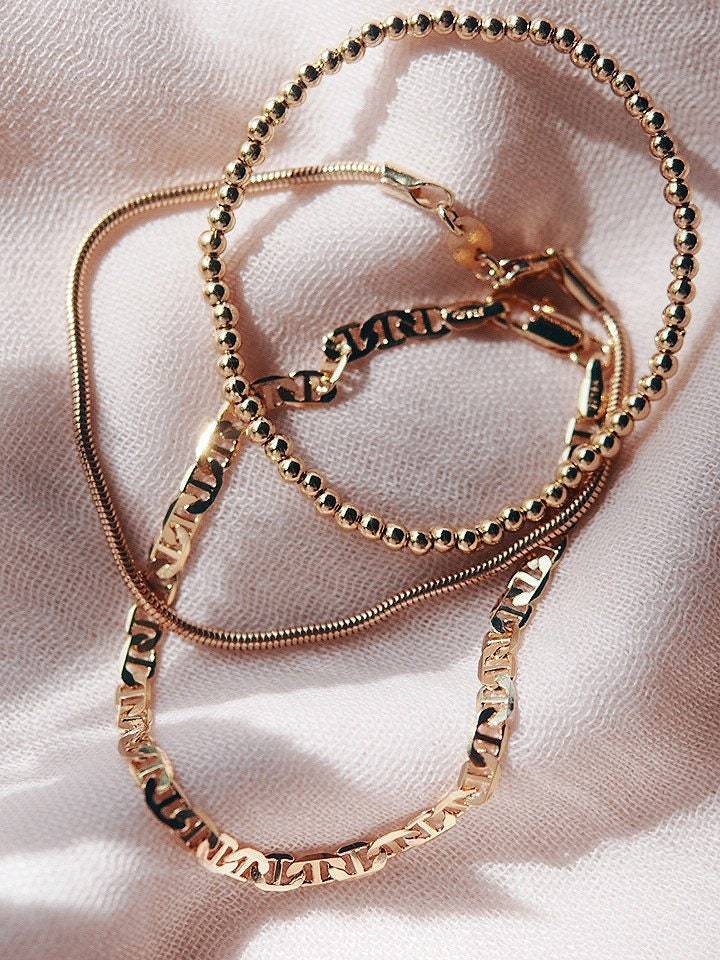Gold Bracelet - Triple Gold Chain Bracelet Set - ke aloha jewelry