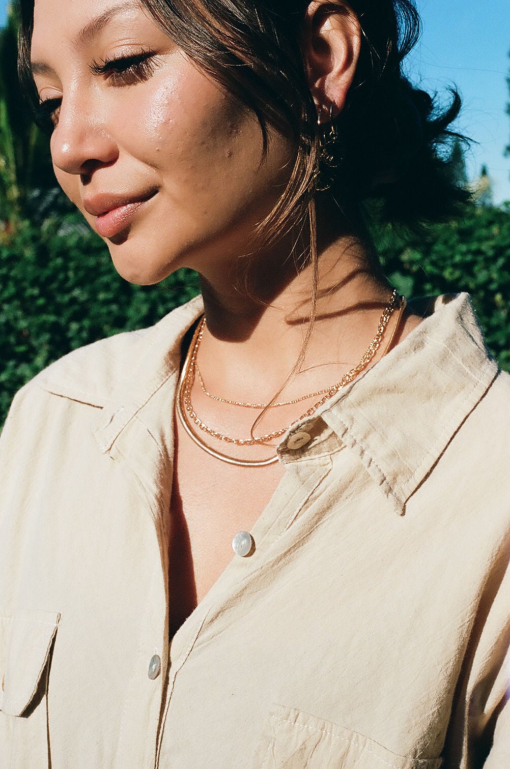 Gold Necklaces - Triple Gold Chain Necklace Set - ke aloha jewelry