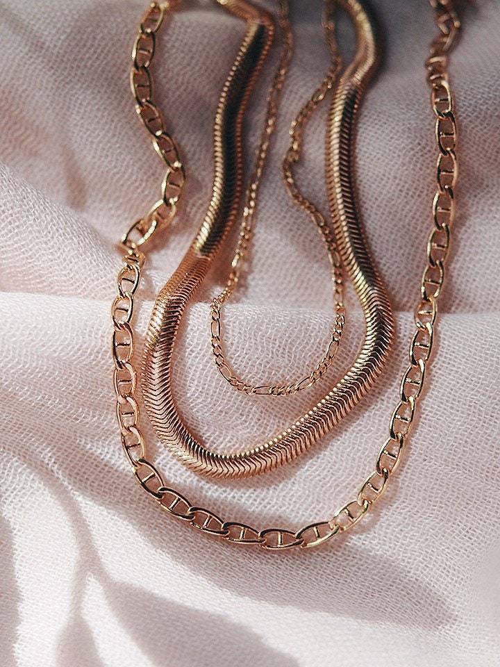 Gold Necklaces - Triple Gold Chain Necklace Set - ke aloha jewelry