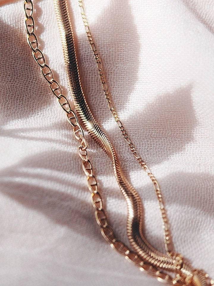 Gold Necklaces - Triple Gold Chain Necklace Set - ke aloha jewelry