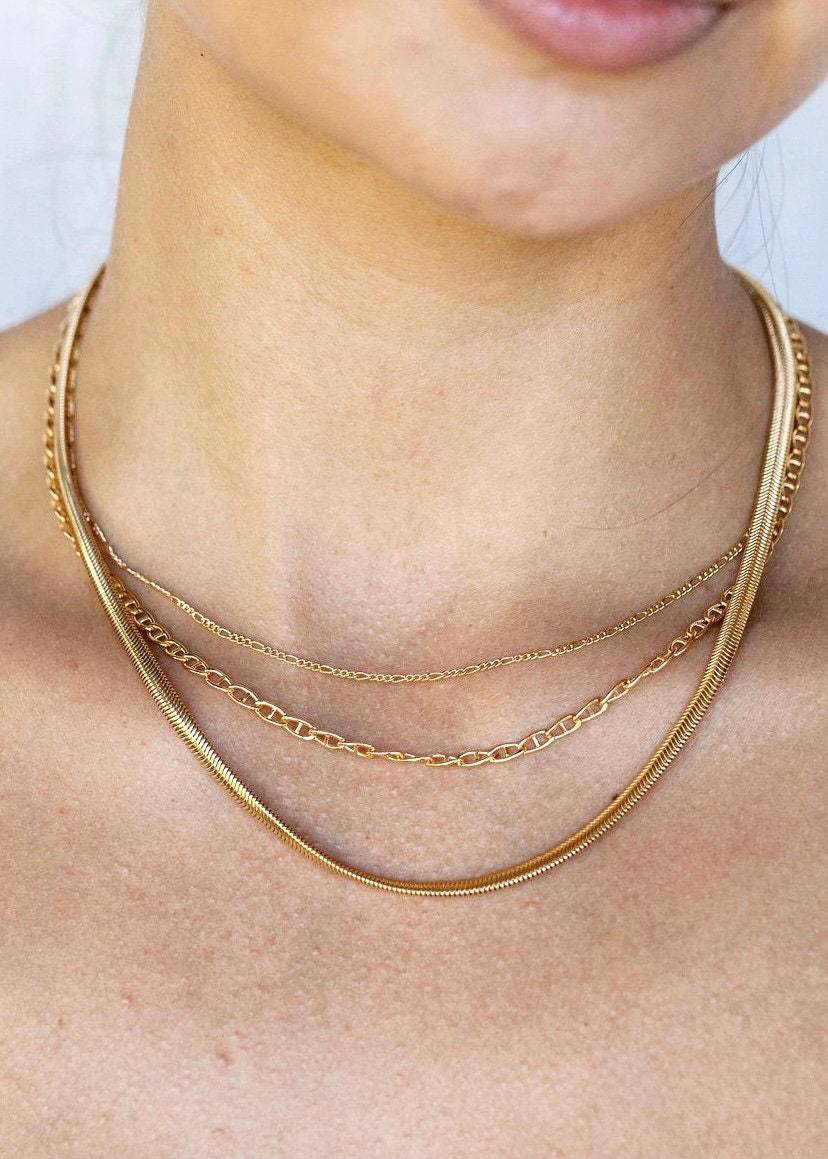 Gold Necklaces - Triple Gold Chain Necklace Set - ke aloha jewelry