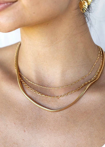 Gold Necklaces - Triple Gold Chain Necklace Set - ke aloha jewelry