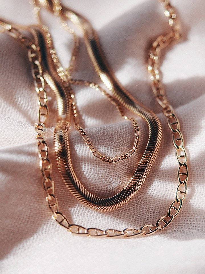 Gold Necklaces - Triple Gold Chain Necklace Set - ke aloha jewelry