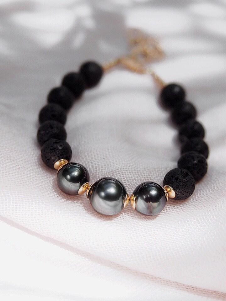 Gold Bracelet - Triple Tahitian Pearl Bead Bracelet - Kalani - ke aloha jewelry