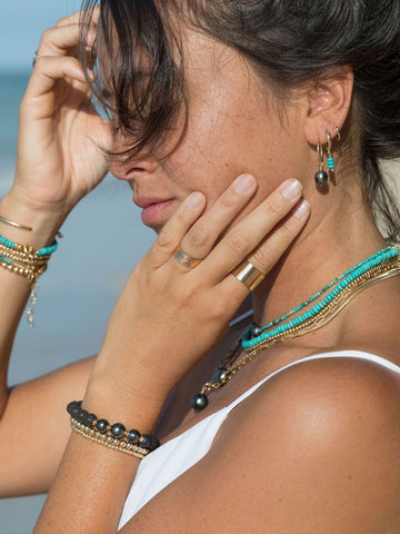 Gold Bracelet - Triple Tahitian Pearl Bead Bracelet - Kalani - ke aloha jewelry