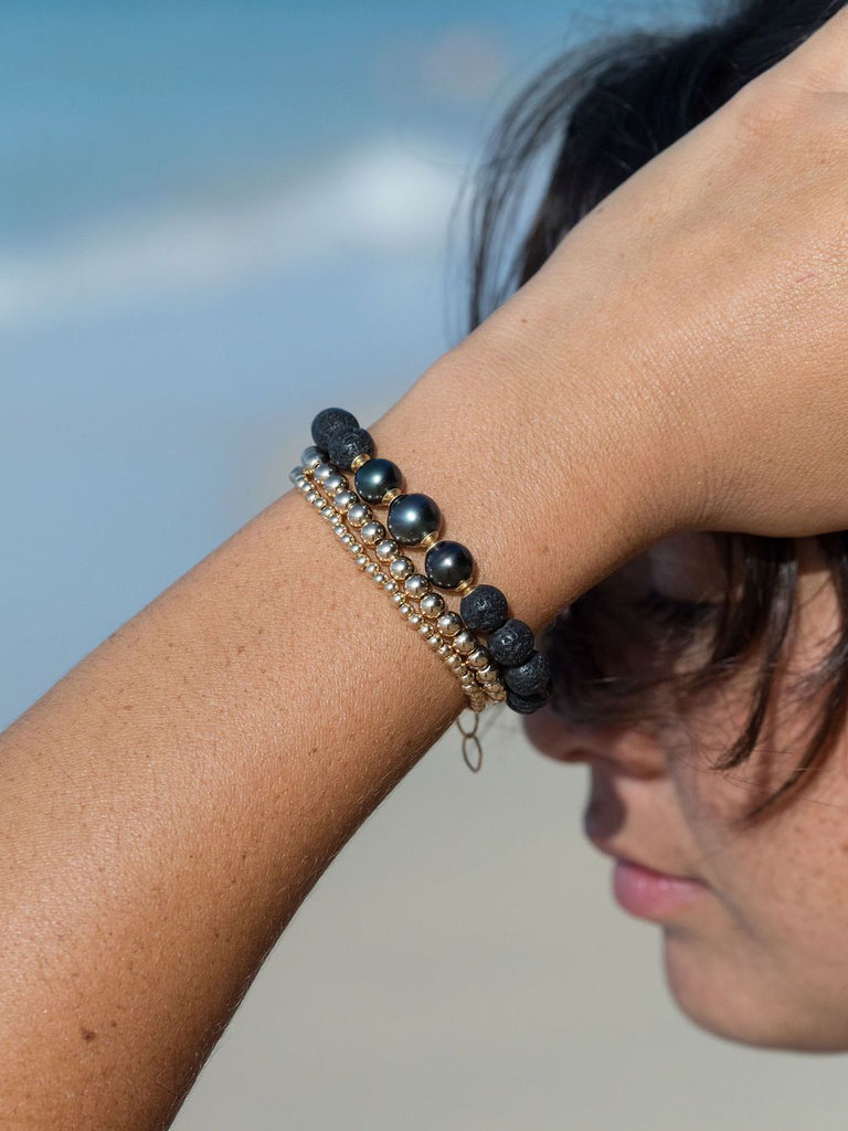 Gold Bracelet - Triple Tahitian Pearl Bead Bracelet - Kalani - ke aloha jewelry