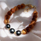 Gold Bracelet - Triple Tahitian Pearl Sandalwood Bead Bracelet - Kalani - ke aloha jewelry