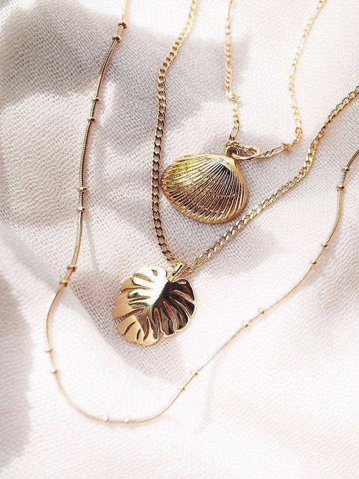 Gold Necklace - Tropical Pendant Layering Necklace Set - ke aloha jewelry