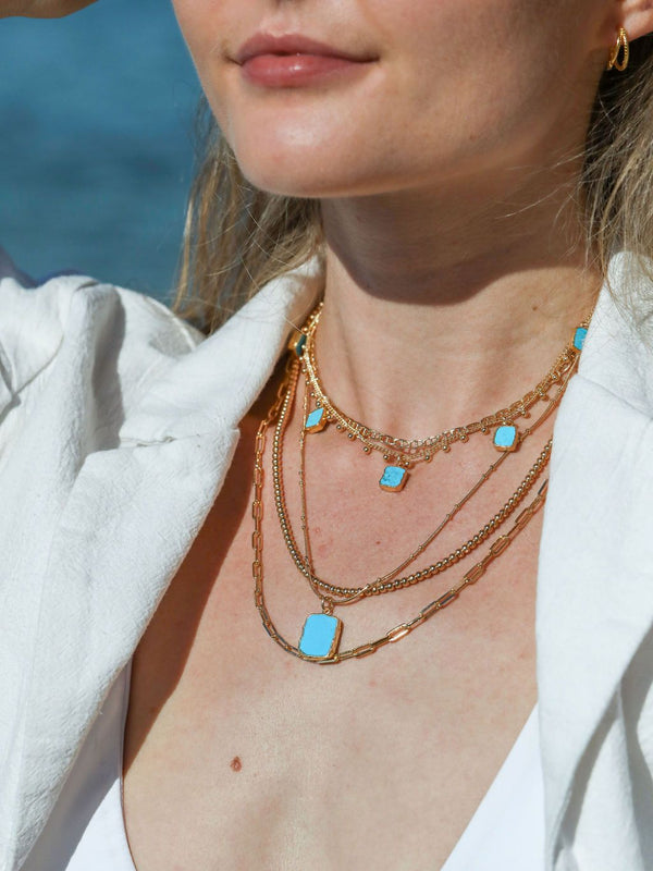 Gold Necklace - Turquoise Charm Choker Necklace - ke aloha jewelry