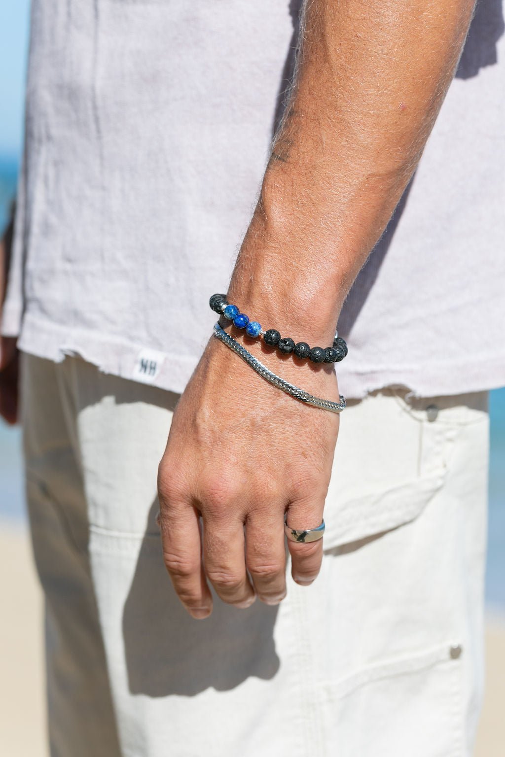 Bracelets - Unisex Men's Lapis Lazuli Lava Bracelet - Keahilani - ke aloha jewelry