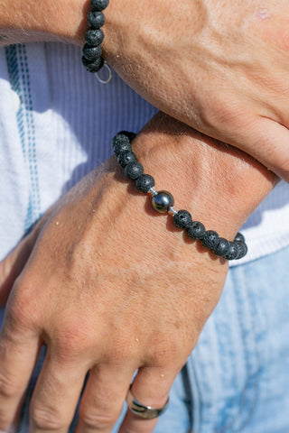Bracelets - Unisex Men's Tahitian Pearl Lava Bracelet - Pauahi - ke aloha jewelry
